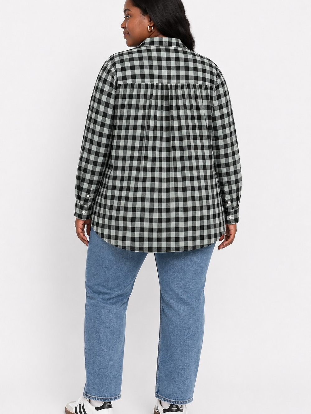 Plus Size H&M Black and Mint Green Check Button-Down Shirt Size 26 - Picture 3 of 6